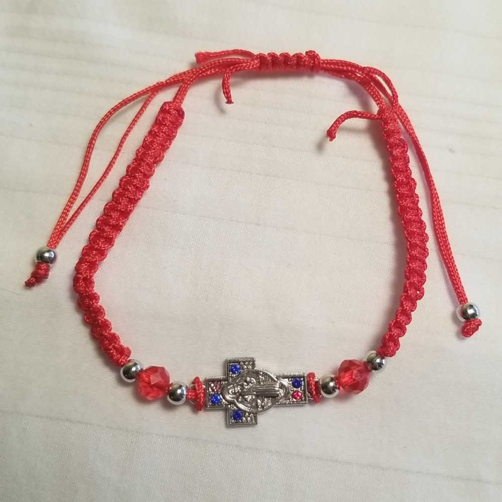 Silver Red Cross Rhinestone Religious Bracelet